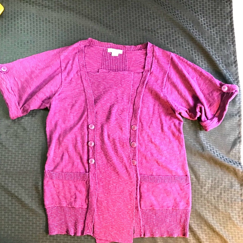 Purple Open-front Cardigan w/Button Details